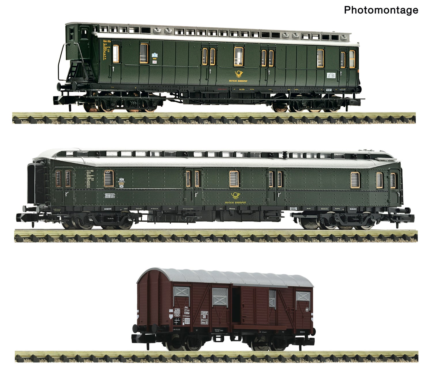 Fleischmann N 6660168 3 piece set: Postal train  DB   era III DC  2026 New Item