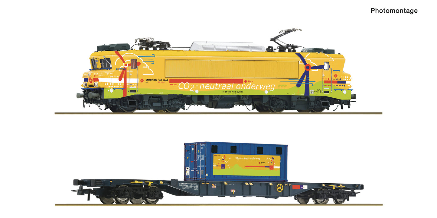 Roco HO 7500117 2 piece set: Electric locomotive 1756 + car   era VI DC 2025 New Item