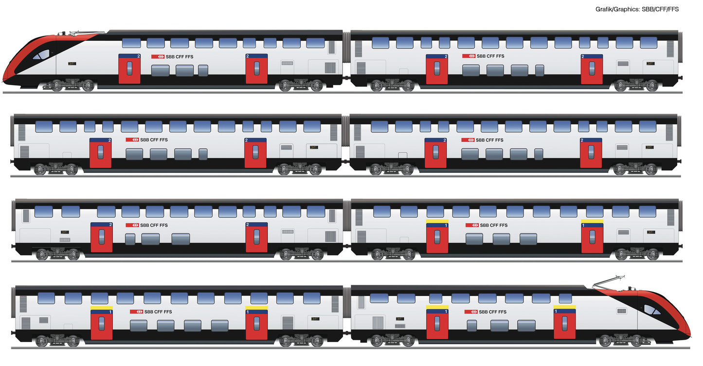 Roco HO 7700007 8-piece set: Long-distanc e double-deck train RABe   era VI DC 2025 New Item