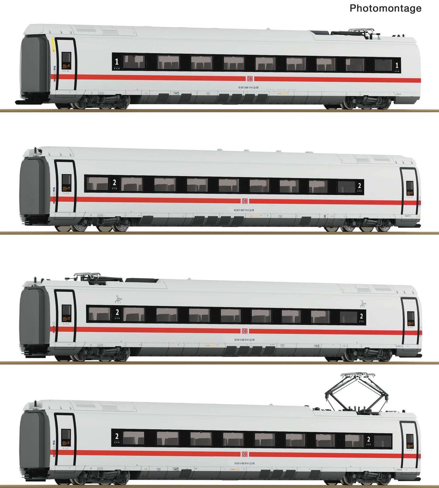 Roco HO 7700018 4 piece set: Intermediate coaches ICE 3neo (class 408)  DB AG   era VI DC 2025 New Item