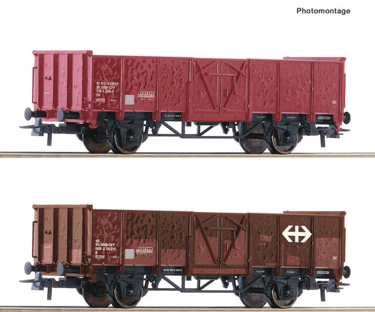 Roco HO 77034 2 piece set: Open goods wagons  SBB   era 45 DC  Fall 2025 New Item