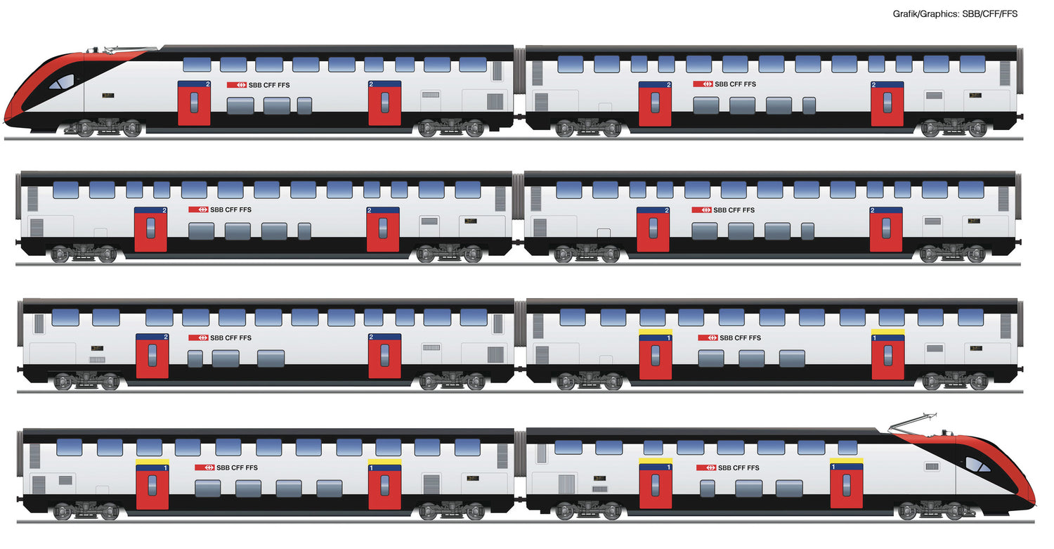 Roco HO 7710007 8-piece set: Long-distanc e double-deck train RABe   era VI DC 2025 New Item