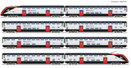 Roco HO 7720007 8-piece set: Long-distanc e double-deck train RABe   era VI DC 2025 New Item