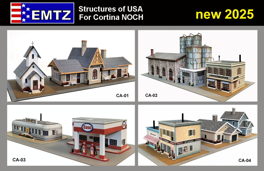 EMTZ Z 920 Set of 9 American Built up Structures (specifically designed for Cortina Z Layout)  Handmade in Spain, Super Detailed