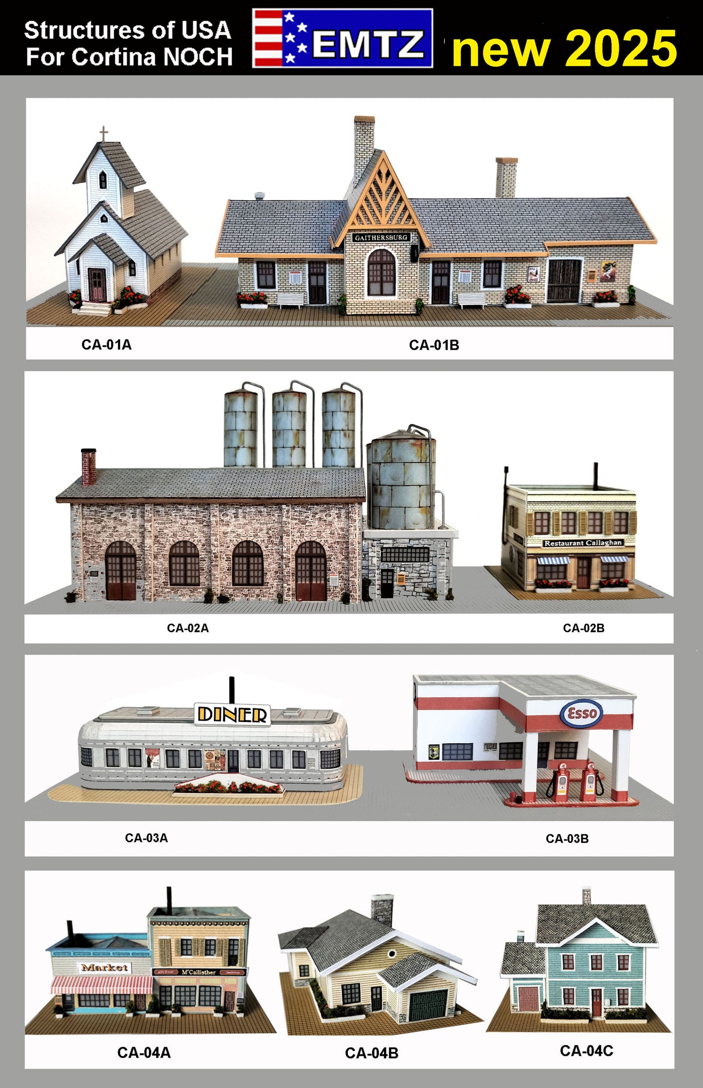 EMTZ Z 920 Set of 9 American Built up Structures (specifically designed for Cortina Z Layout)  Handmade in Spain, Super Detailed