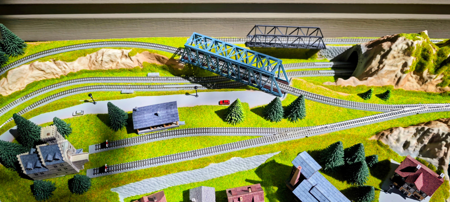 Noch Z Finished NOCH Traunstein Z Scale Layout. 3 Trains! Rokuhan Track, Marklin Conrollers, EMTZ Structures, Street/House Lights, The Works!  49" x 27"