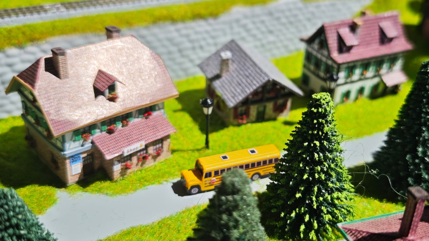 Noch Z Finished NOCH Traunstein Z Scale Layout. 3 Trains! Rokuhan Track, Marklin Conrollers, EMTZ Structures, Street/House Lights, The Works!  49" x 27"