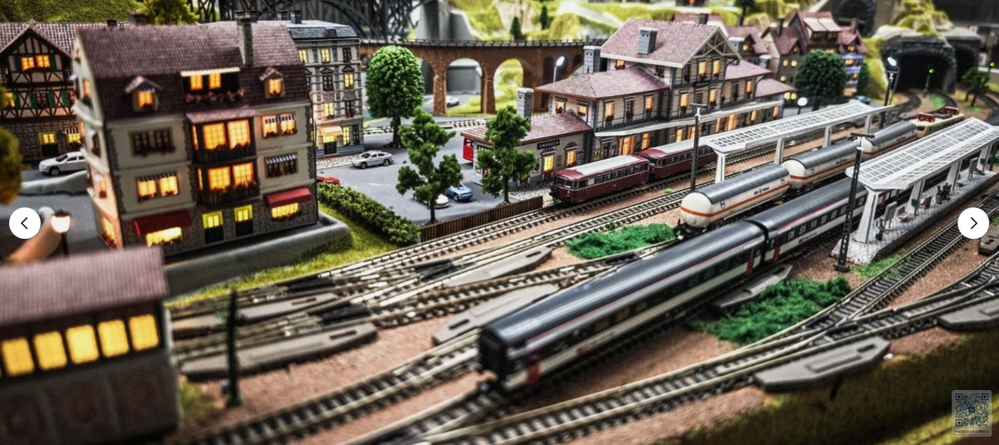 Noch N scale 777777 Finished "Baden-Baden" Digital Layout w/ECoS Station and 4 DCC trains 69"x39"