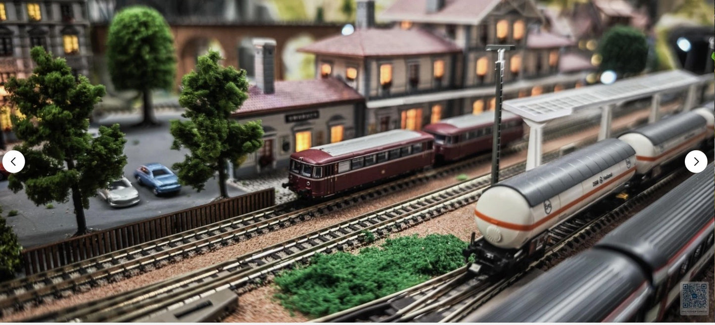 Noch N scale 777777 Finished "Baden-Baden" Digital Layout w/ECoS Station and 4 DCC trains 69"x39"