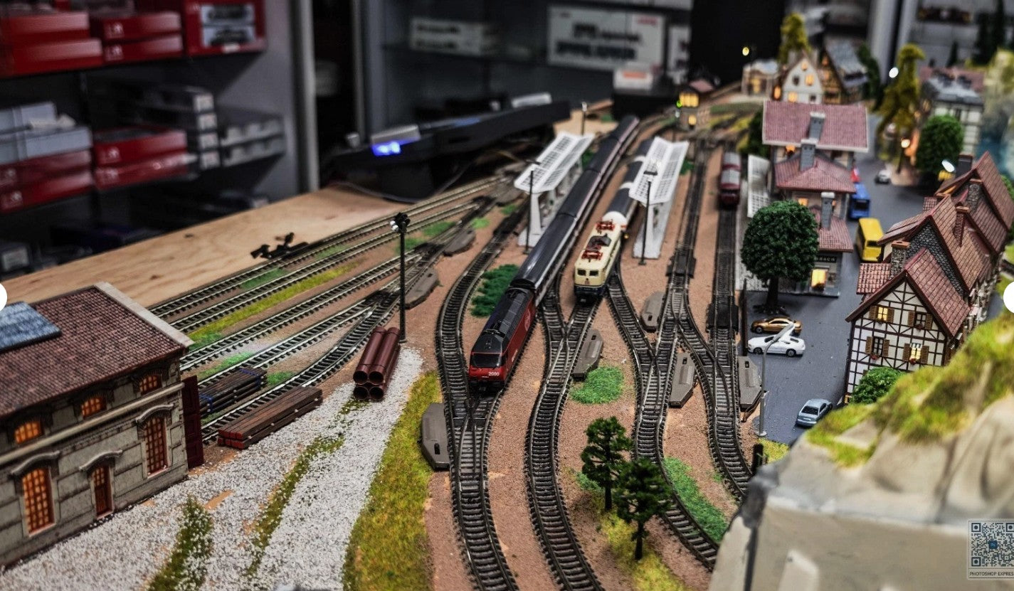 Noch N scale 777777 Finished "Baden-Baden" Digital Layout w/ECoS Station and 4 DCC trains 69"x39"