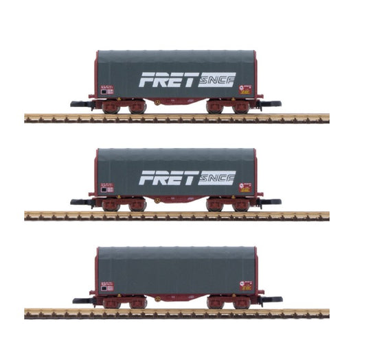 AZAR MODELS Z W03-FRP 4-axle short sliding tarp cars FRET SNCF - set of 3 units SNCF IV-V