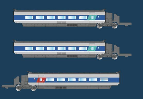 AZAR MODELS Z T01-AB2 TGV PSE - Atlantic - additional set Set of 3 coaches : 1x1Cl + 2x2Cl SNCF V