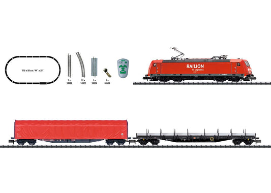 Trix N 11145 Electric Freight Digital Starter Set - Minitrix -- German Railroad DB AG Class 185.2, 2 Cars