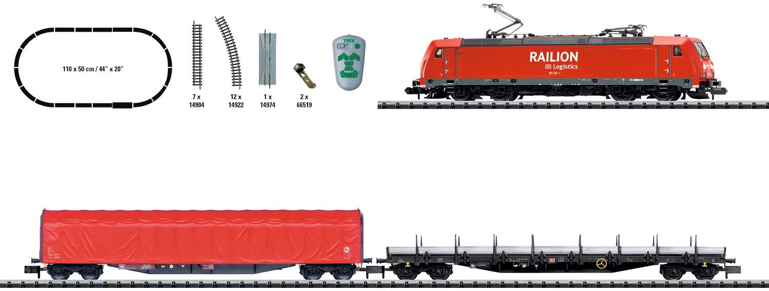 Trix N 11145 Electric Freight Digital Starter Set - Minitrix -- German Railroad DB AG Class 185.2, 2 Cars