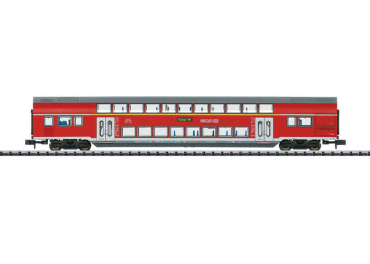 Trix N 15412 Type DABpza 785.1 1st/2nd Class Bi-Level Car - Ready to Run - Minitrix -- German Railroad DB AG (Era VI, red, gray, white)