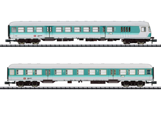 Trix N 15467 Type Bm 235 BDmrzf 784.2 Cab Car, ABnrzb 772.3 Coach - Ready to Run - Minitr -- German Federal Railroad DB (Era V, turquoise, white)