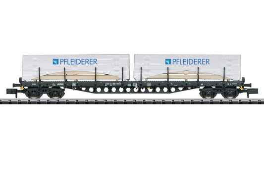 Trix N 15569 Type Rs 684 4-Axle Flatcar with Wrapped Lumber Load - Ready to Run - Minitrix -- German Federal Railroad DB (Era IV, black, 2019 Museum Car)