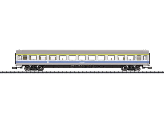 Trix N 15593 Mimara Express 1st Class Coach - Ready to Run - Minitrix -- Slovenian Railways SZ (Era IV, gray, blue)