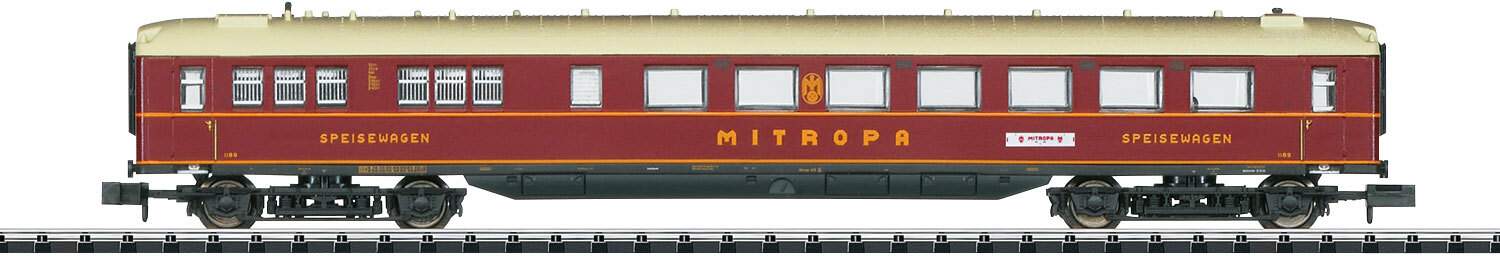 Trix N 15707 Type WR4u Diner - Ready to Run - Minitrix -- German Railroad DB (Era V 1996, 100th Anniversary Mitropa Scheme, red)