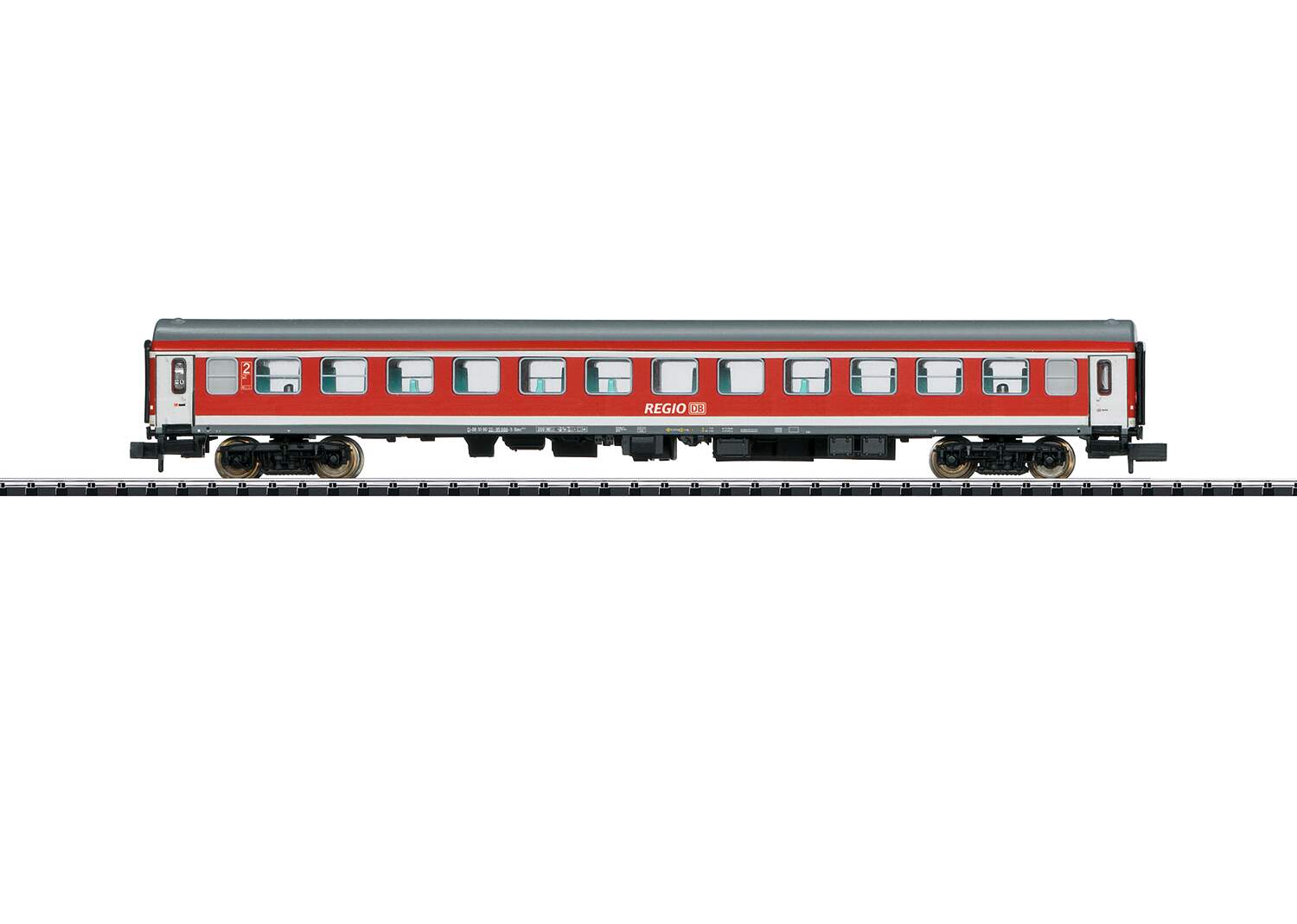 Trix N 15858 Type Bimz 546.8 IRE 2nd Class Coach - Ready to Run - Minitrix -- German Railroad DB AG  (Era VI, red, white, gray)
