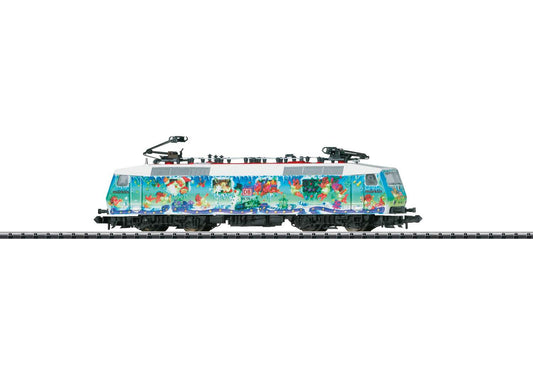 Trix N 16025 Class 120 Electric - Standard DC - Minitrix -- German Railroad DB AG (Marklin Art Christmas Scheme, Era V 1996, blue, red)