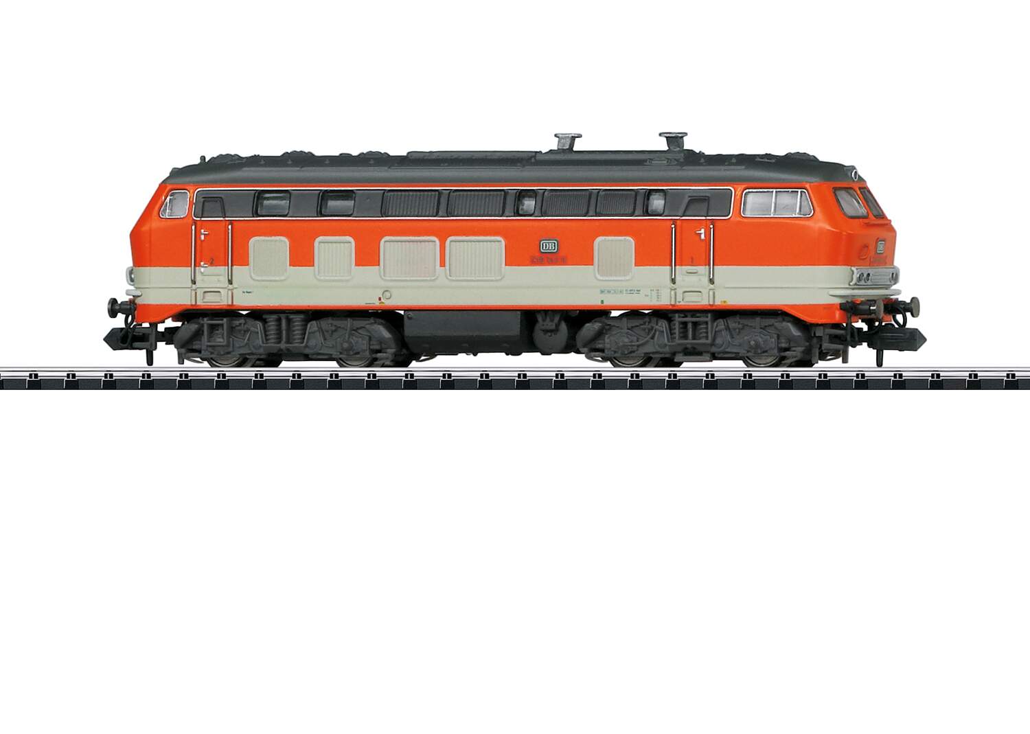 Trix N 16280 Class 218 Diesel - Sound and DCC-SX - Minitrix -- German Federal Railroad DB 218 143-6 (Era IV, City-Bahn, orange, ivory, gray