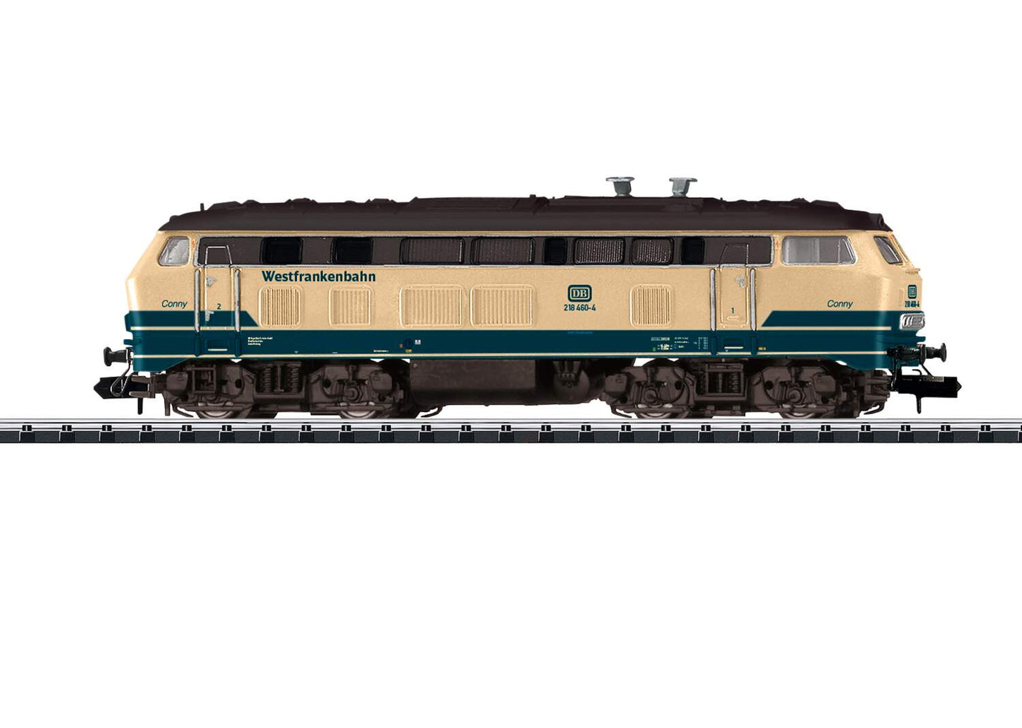 Trix N 16821 Class 218 Diesel MTU 16V Conny Version - Sound and DCC-SX - Minitrix -- German Railroad DB AG 218 460-4 (Era VI, ocean blue, ivory)