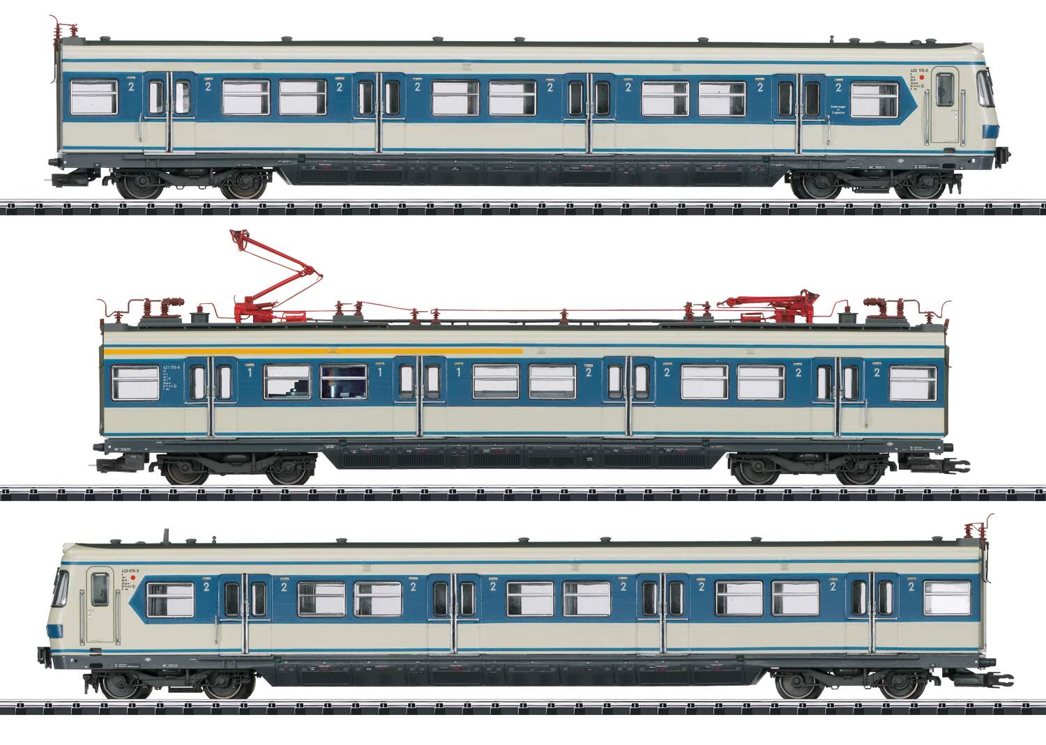 Trix HO 22655 Class 420 S Bahn Electric Railcar Train - 3-Rail - Sound and Digital -- German Federal Railroad DB (Era IV 1980, S Bahn, gray, blue)