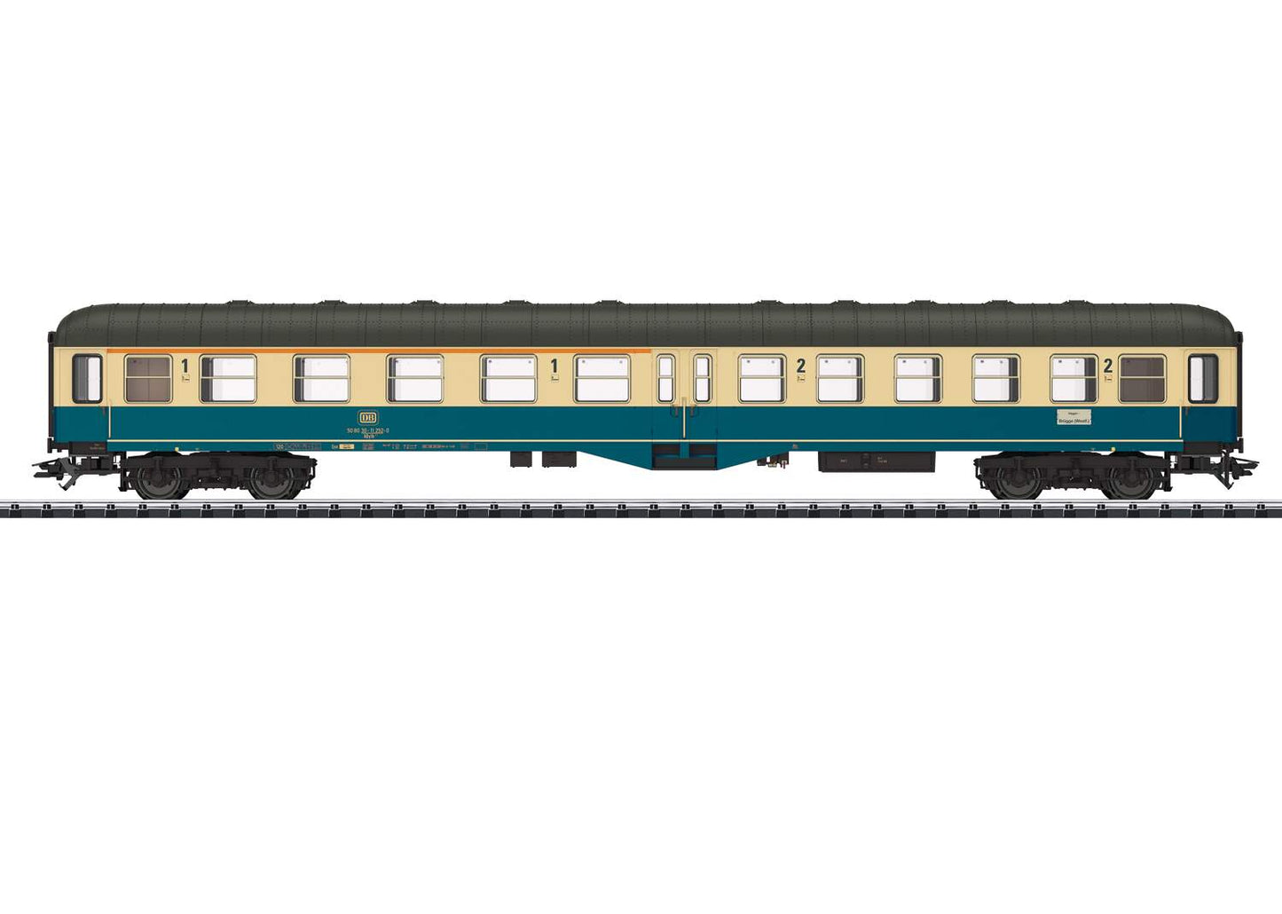 Trix HO 23125 Type ABylb 411 1st and 2nd Class Coach - Ready to Run -- German Federal Railroad DB (Era IV 1984, ocean blue, ivory, gray)