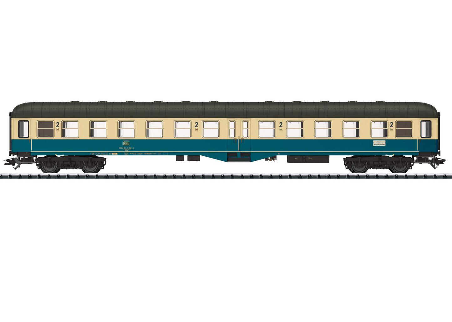 Trix HO 23165 Type Bylb 421 2nd Class Coach - Ready to Run -- German Federal Railroad DB (Era IV 1984, ocean blue, ivory, gray)