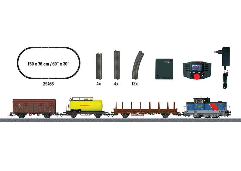 Marklin HO 29468 Swedish Freight Train Starter Set - 3-Rail w/Digital & Sound -- Green Cargo Era VI Class V5 Diesel, 3 Cars, Track Oval, Digital Controller