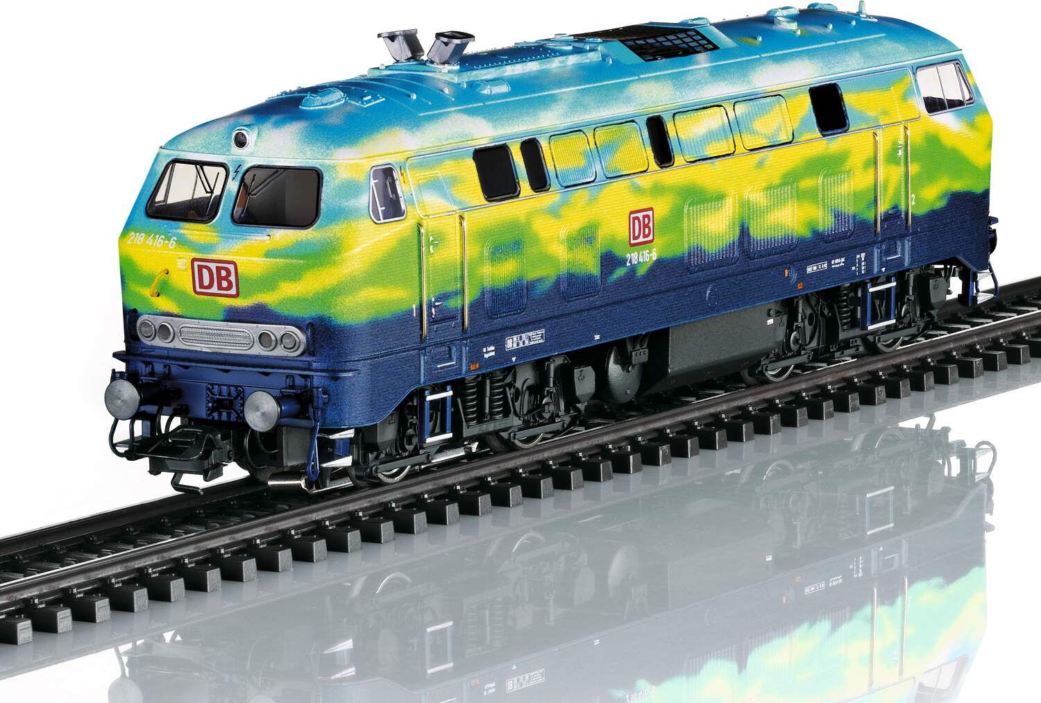 Marklin HO 39218 Class 218 Diesel - 3-Rail - Sound and Digital - Exclusiv -- German Railroad DB AG 218 416-6 (Era VI 1995, Tourism, blue, yellow)