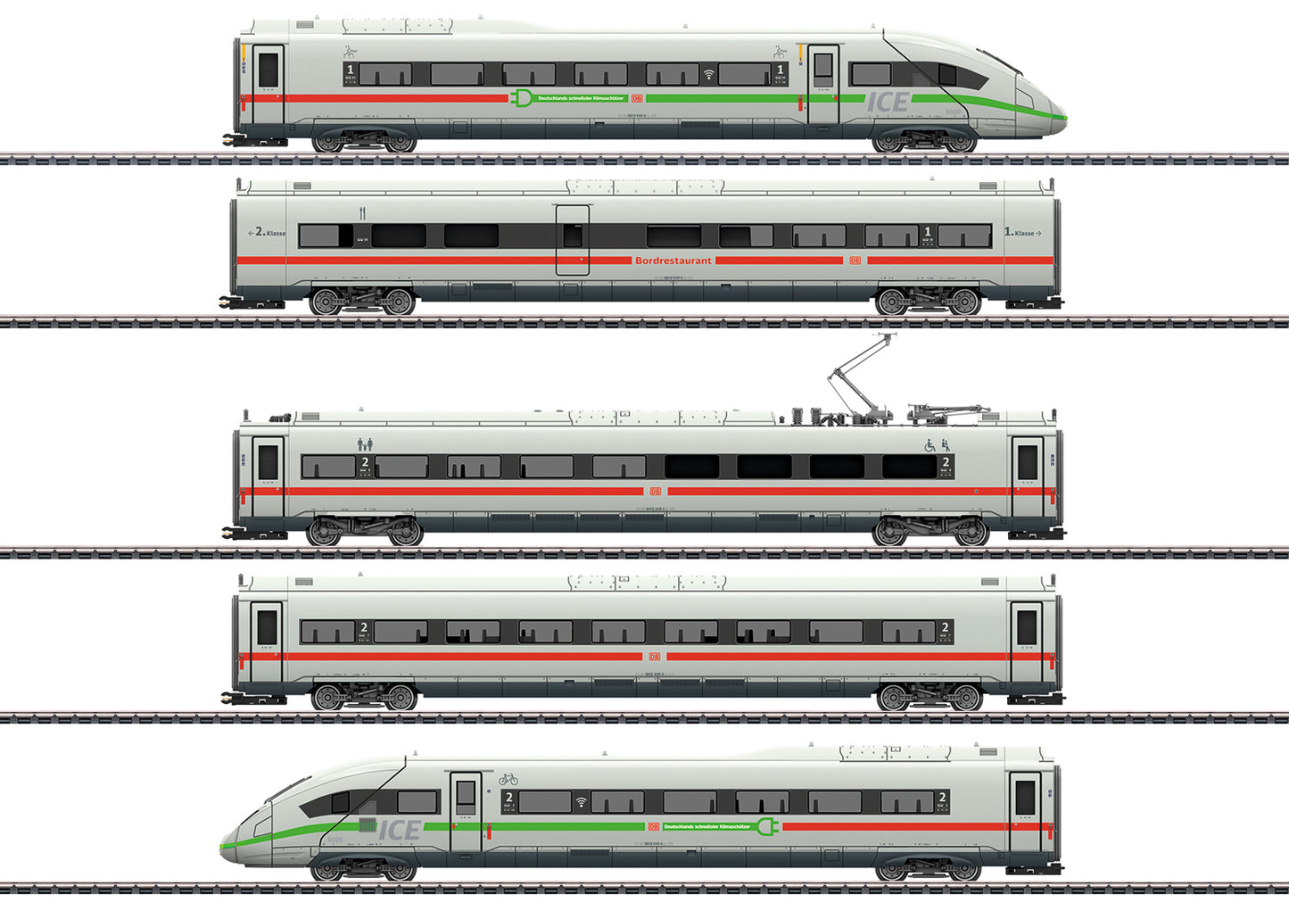 Marklin HO 39716 ICE 4 Class 412-812 5-Car Train-Only Climate Protector German Railroad DB AG (Era VI 2018, white, green)