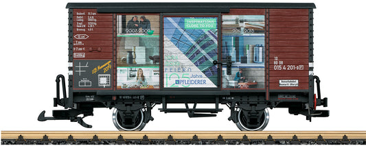 LGB G 40019 2-Axle Wood Boxcar - Ready to Run -- 2019 LGB Museum Car Pfleiderer (Era IV, 125th Anniversary, Boxcar red, blue)