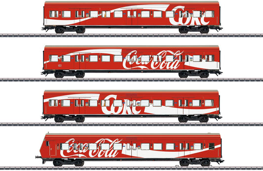 Marklin HO 43890 4-Car S-Bahn Passenger Set - 3-Rail - Ready to Run -- German Federal Railroad DB (Era V 1995, red, white, Coca-Cola Ad Scheme)