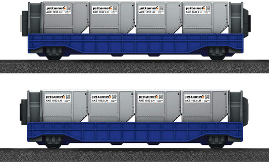 Marklin HO 44117 Airport Jettainer 2-Car Set with Load - Ready to Run, For My World Battery S -- Lufthansa (blue, gray)