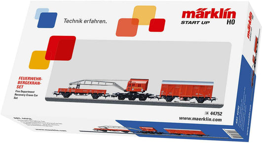 Marklin HO 44752 Fire Department Recovery Crane Car Set - 3-Rail w/Sound Only - Ready to Run -- Fire Department (red) (Sound is in Equipment Car)