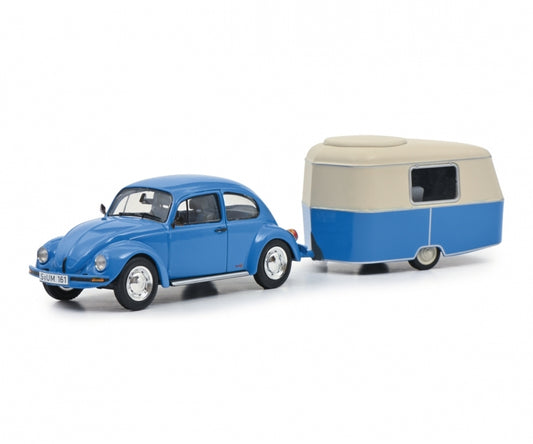 Schuco VW Käfer 1600i m.Eriba Puck blau 1:43