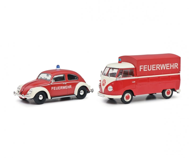 Schuco VW Käfer + VW T1 Pritsche Feuerwehr MHI