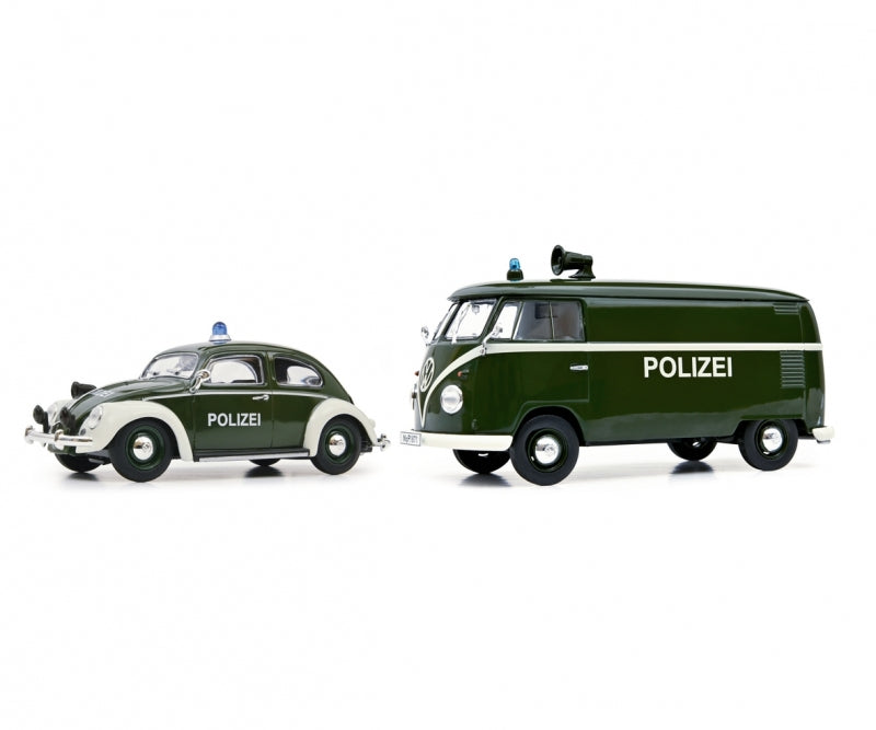 Schuco 2er Set Polizei  VW Käfer und VW T1 Kasten 1:43