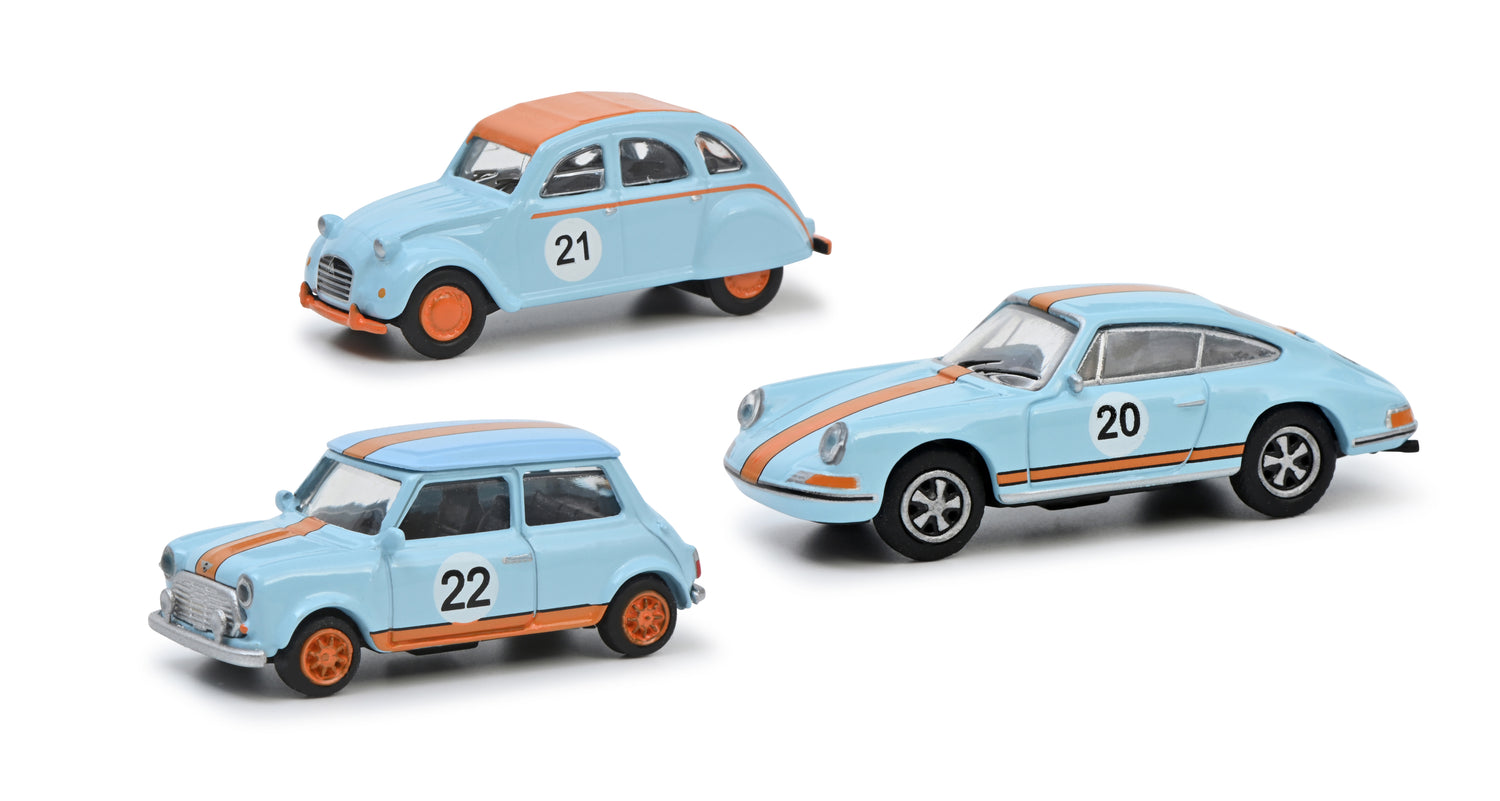 Schuco HO 452671600 Set Vintage Racing includes: Citroen 2CV  Porsche 911  Mini Cooper 2022 New Item  Summer 2022