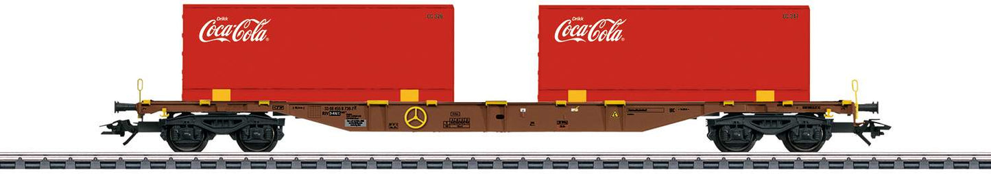 Marklin HO 47434 Type Sgns 1 Flatcar with 20' Container Load - 3-Rail - Ready to Run -- AAE Cargo (Era VI 2016, Boxcar Red, Red Coca-Cola Containers)