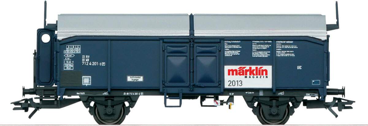 Marklin HO 48513 Type Tms 851 Sliding-Roof Gondola w/Brakeman's Cab - 3-Rail - Ready to Run -- 2013 Marklin Magazine Car (blue, silver, white, red)