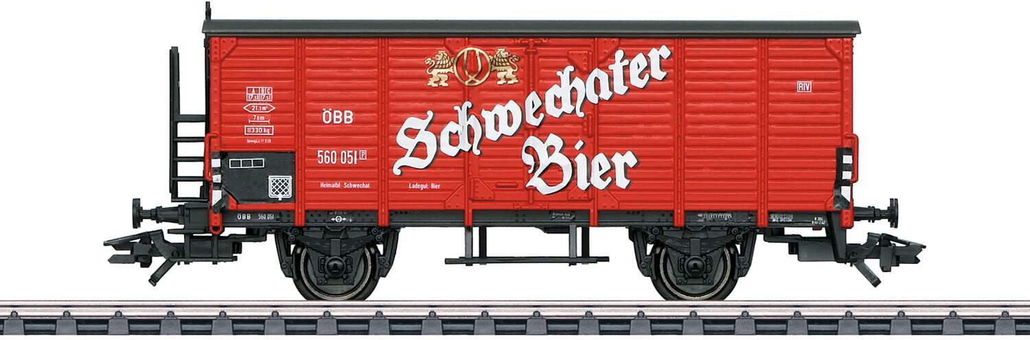 Marklin HO 48937 2-Axle Wood Beer Reefer - 3-Rail - Ready to Run -- Schwechat Beer (Era III, red, white)