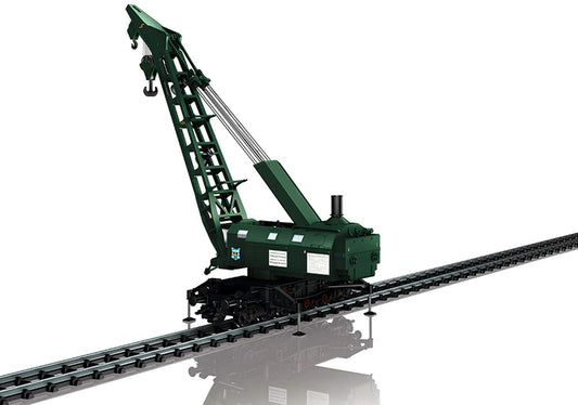 Marklin HO 49570 Ardelt 57 Metric Ton Steam Crane, Tender, Tool Cars - 3-Rail - Ready to Run -- German Federal Railroad DB (Era III 1958, green)