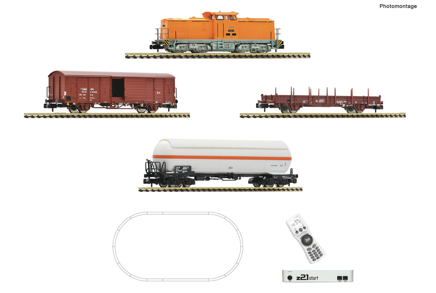 Fleischmann N 5170001 z21 Starter Set  Digitalset: Diesel locomotive class 111 with goods train  DR  era IV DC 2023 New Item