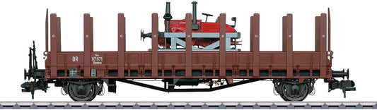 Marklin 1 58482 Type Rmm Ulm Flatcar (Stake Car) w/Lanz Car Mover Load - Ready to Run -- German State Railroad DRG (Era II, Boxcar Red)