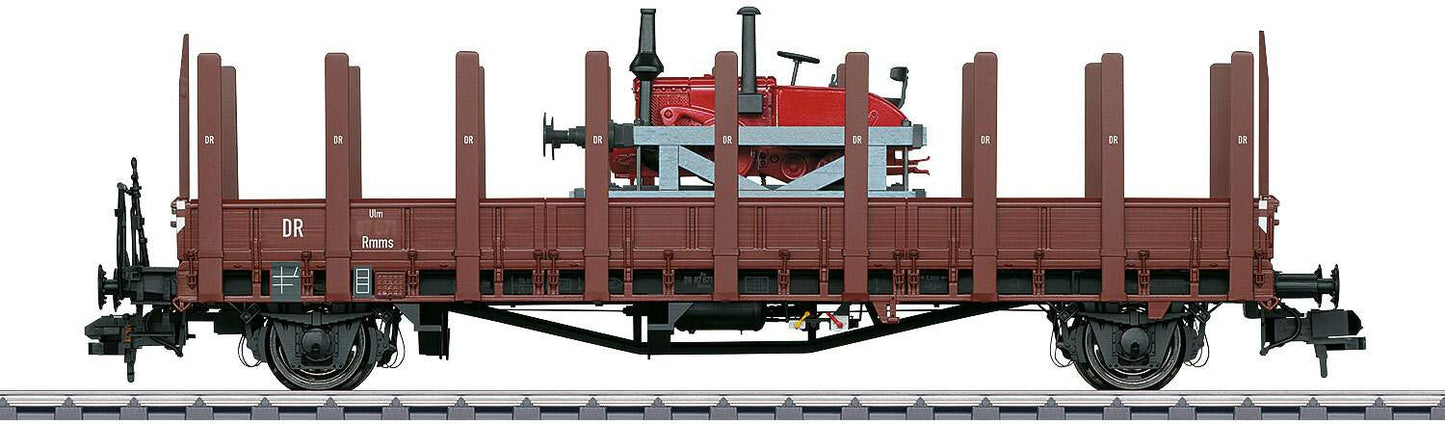 Marklin 1 58818 Rmm Ulm Low-Side Gondola w/Stakes & Lanz Speeder Load - Ready to Run -- German State Railroad DR (Era II, Boxcar Red)