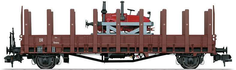 Marklin 1 58819 Rmm Ulm Low-Side Gondola w/Stakes & Lanz Speeder Load - Ready to Run -- German State Railroad DR (Era II, Boxcar Red)