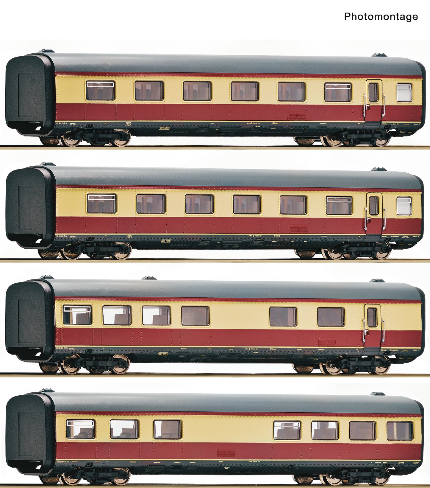 Roco HO 6200003 4-piece Passenger Wagon set: Intermediate coach for gas turbine multiple unit class 602  DB  era IV DC 2023 New Item